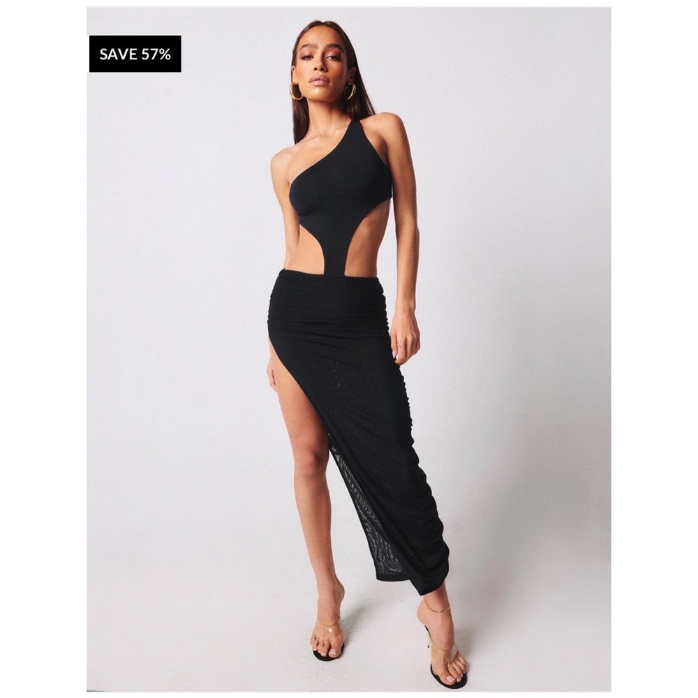 Black Mesh Cut-Out Maxi Dress